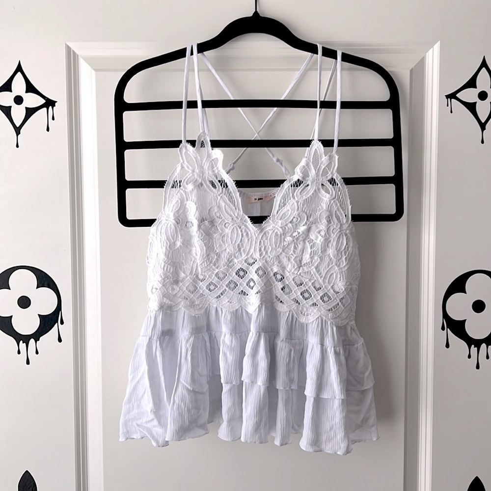 Francesca’s: Mi Ami white lace tank